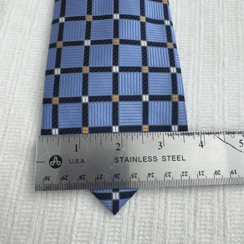 Jos A Bank Signature Collection Geometric Silk‎ Blue Mens Tie Long